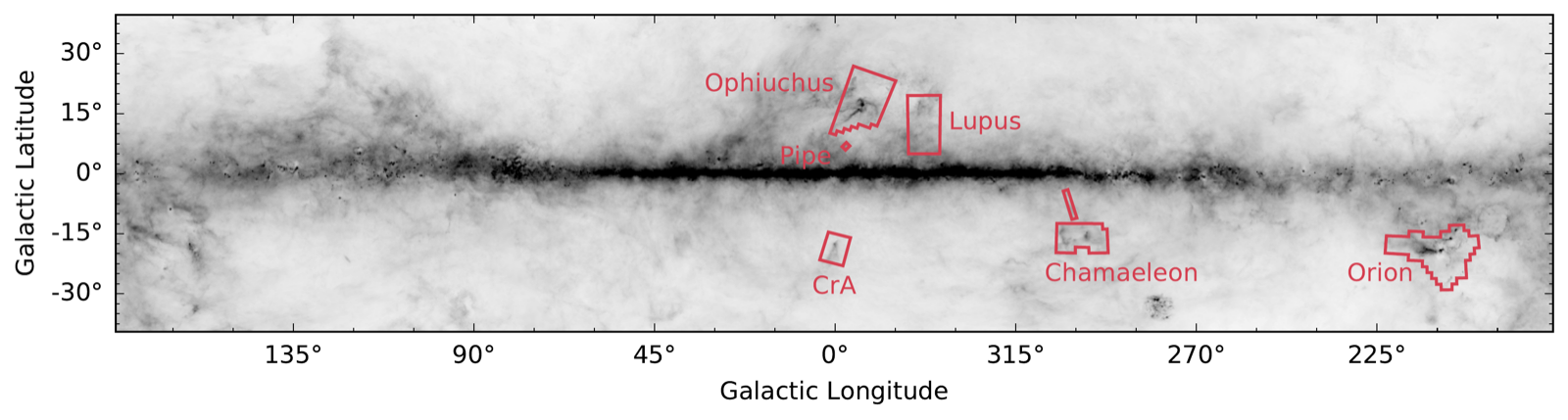Map of the star-forming regions covered by VISIONS on the southern sky